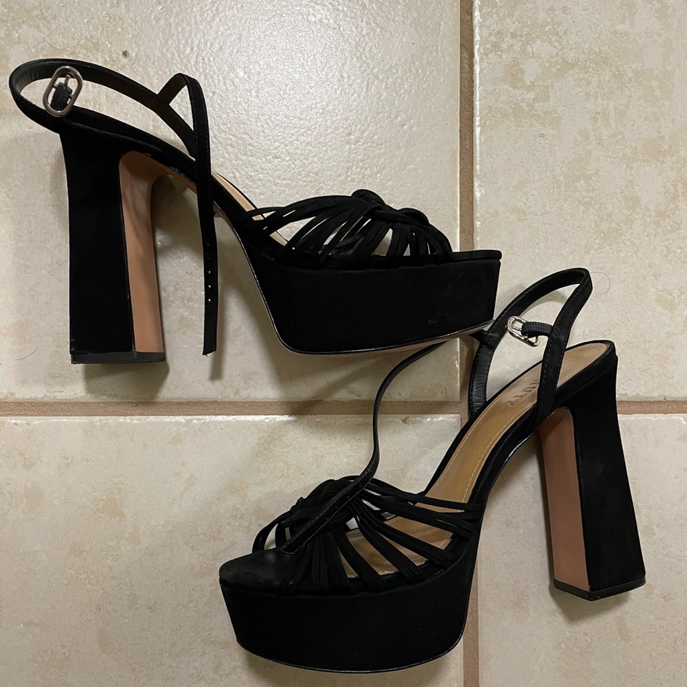 Schutz Anselma Platform Sandal Black Suede 10B